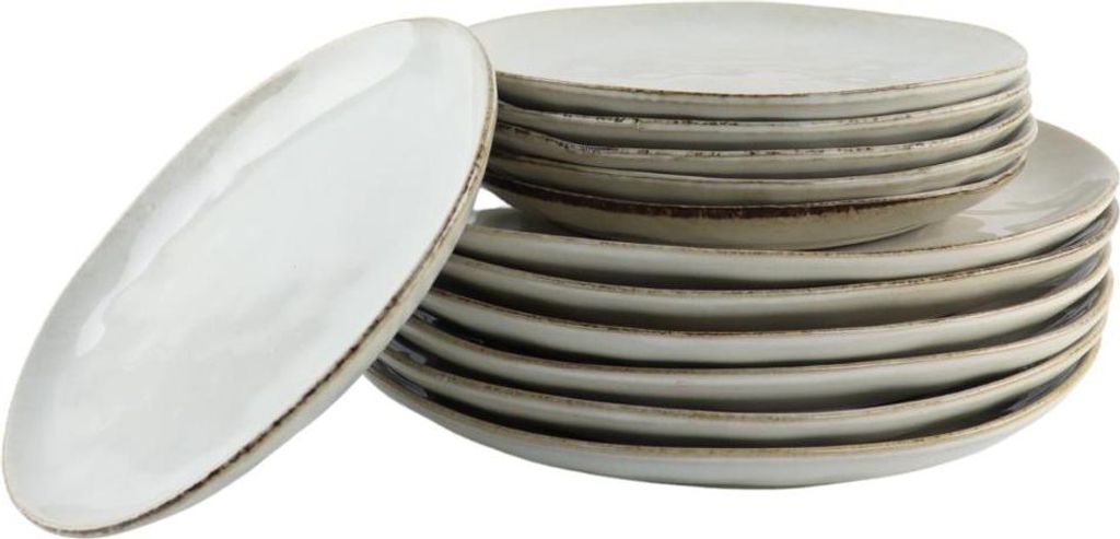 OTIX Serviesset 12-teilig Tafelservice 6 Personen Frühstücksteller Speiseteller Beige Keramik LILY