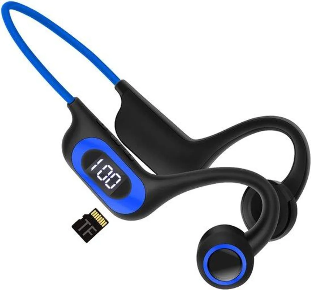 Casque Bluetooth sport bleu compact - Son immersif et maintien ergonomique