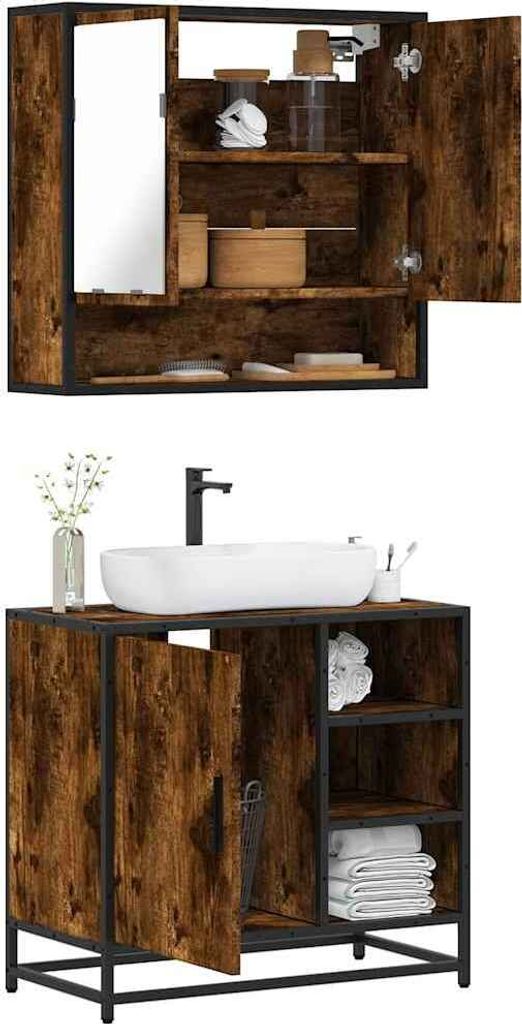 Maison Exclusive - 2-tlg. Badmöbel-Set Räuchereiche Holzwerkstoff