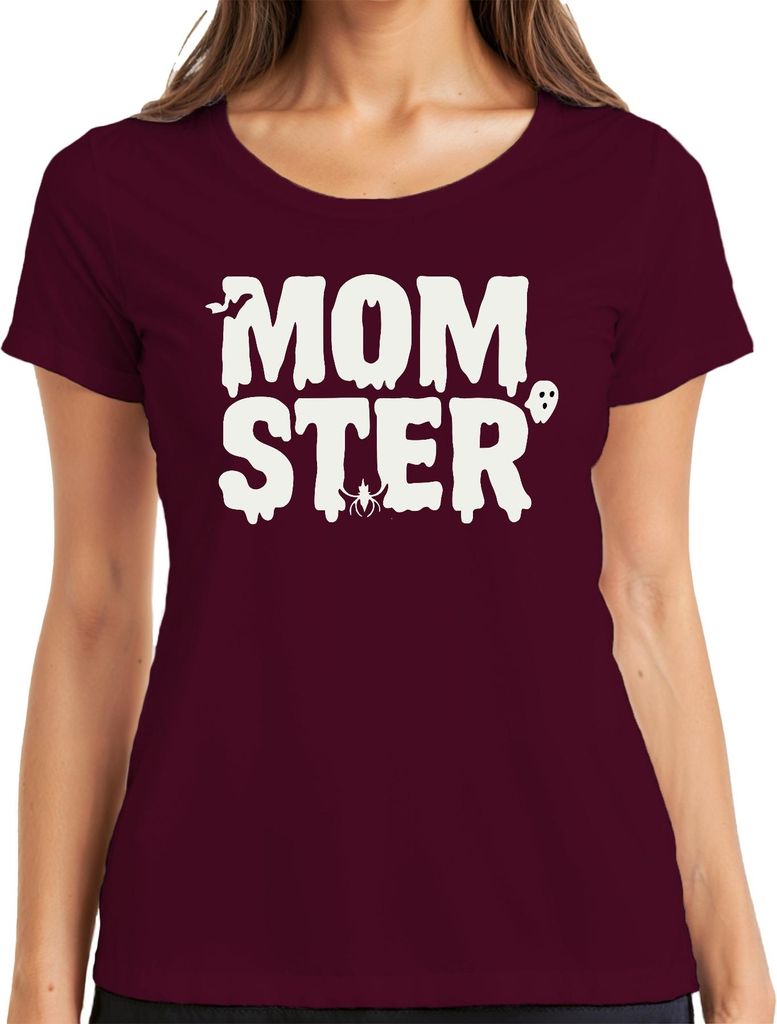 MOMSTER Halloween Mama Spinne Geist Grusel Mutter Geschenk Lustig Damen T-Shirt, Burgundy, M