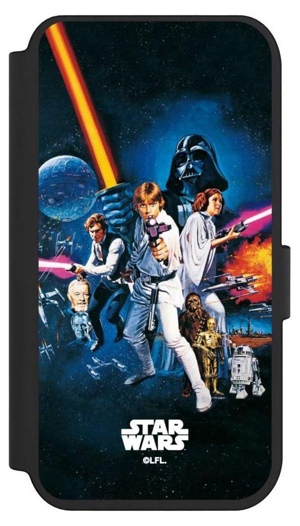 NIVOCASE Klapphülle für Apple iPhone 14 Pro Handyhülle aus Kunst Leder NIVOflip schwarz Episode IV Fanartikel Star Wars