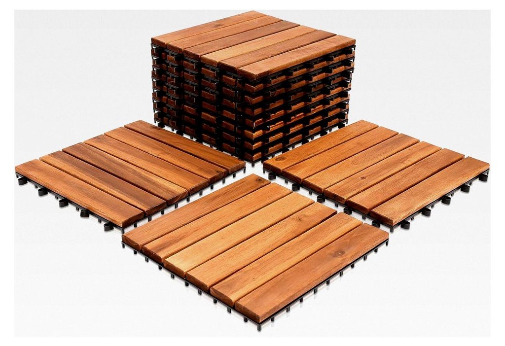 Holzfliesen 11er Set, 1m², geeignet für Terrassen und Balkone, aus Akazienholz, 30x30 cm, für Garten, Terrasse und Balkon