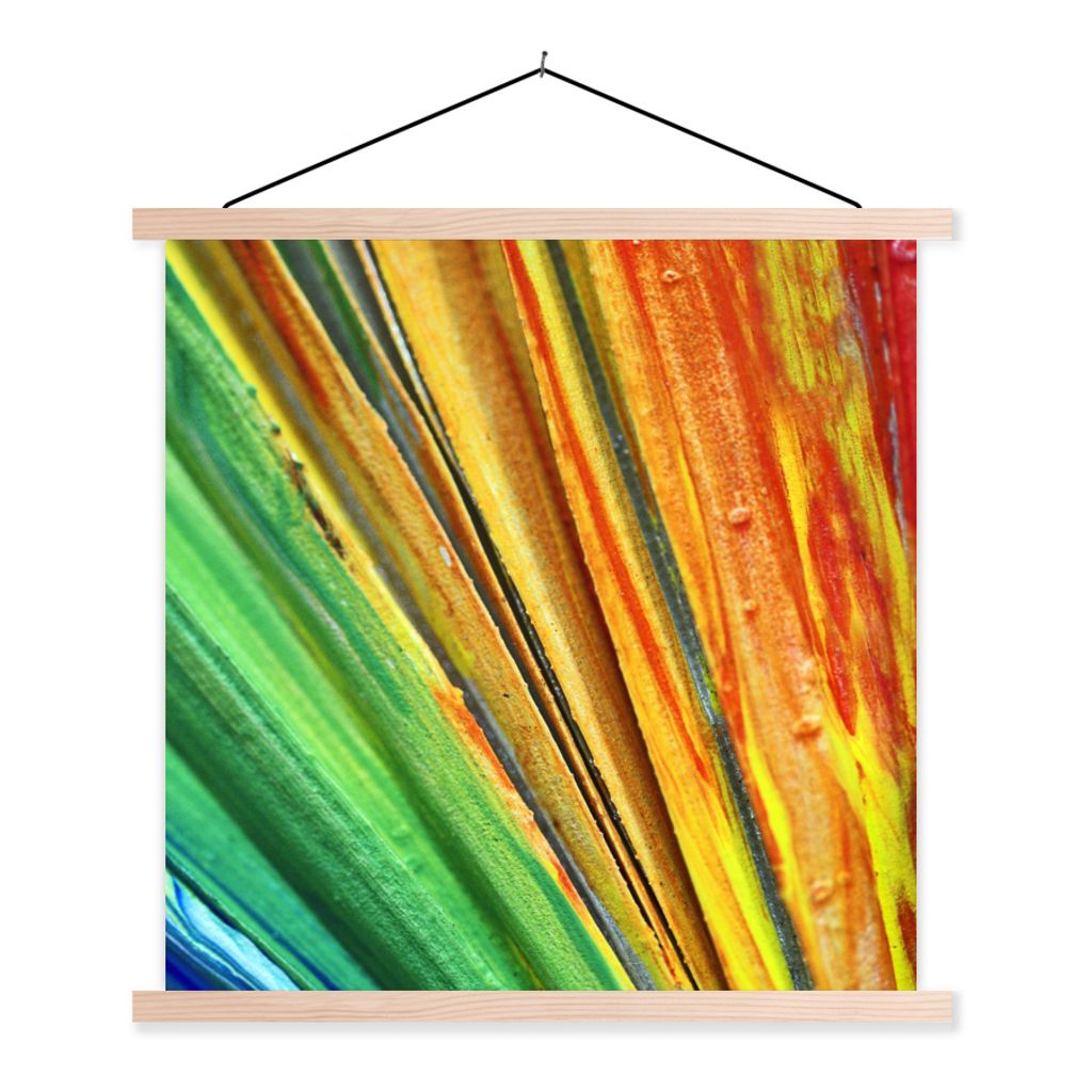 MuchoWow Textilposter Buntes Ölgemälde 120x120 cm mit holzfarbenen Rahmen - Textil-Poster