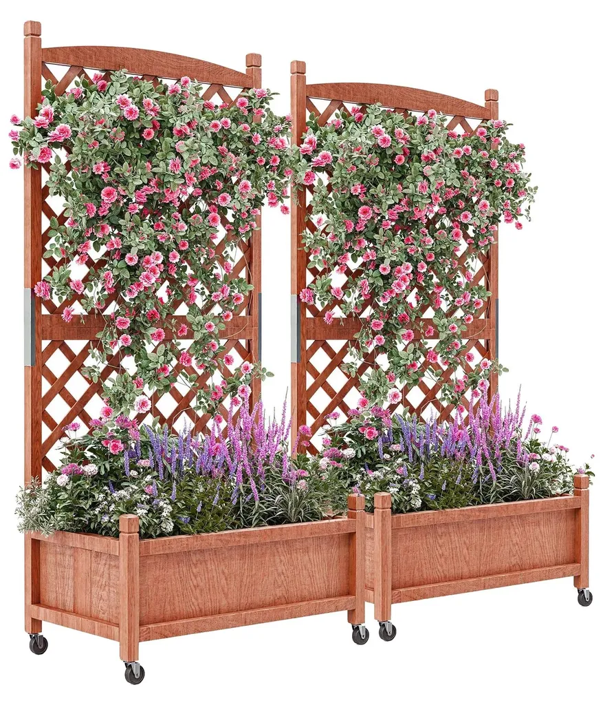 Jardinière de balcon verticale avec treillis pour brise-vue lot de 2