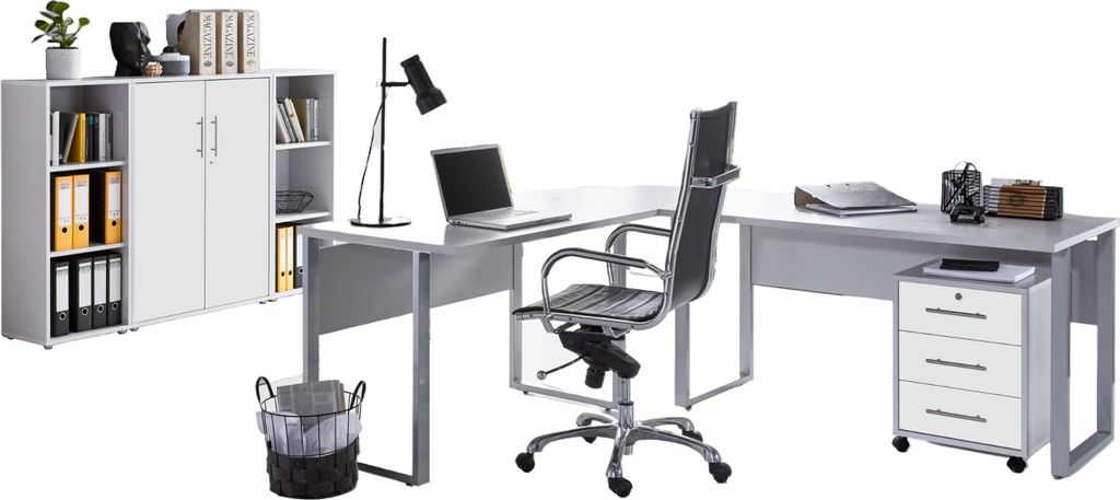 Büromöbel-Set TABOR PRO 2 in lichtgrau / weiß matt, Produktbild 
