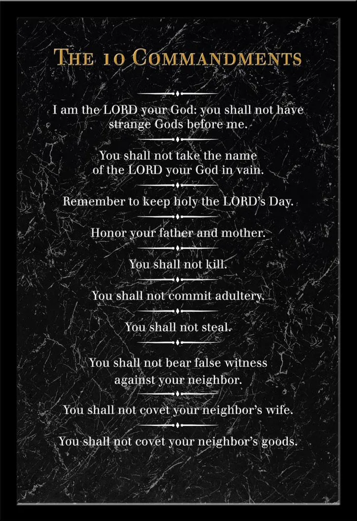 Décoration de Bureau Poster 10 Commandements Encadré Noir 61x91,5 cm