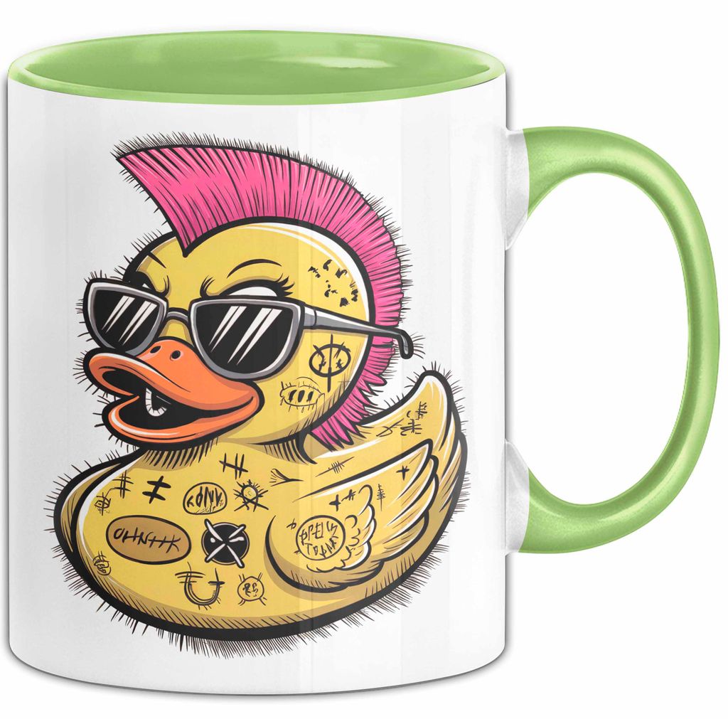 Quietscheente Tier Tasse Geschenk Lustige Geschenkidee Spruch Punk Ente Entenküken (Grün)