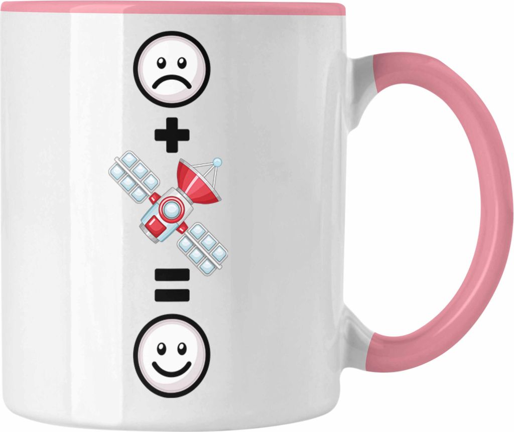 Trendation - Sateliten Tasse Geschenk für Sateliten Weltraum Weltall Fans Lustige Geschenkidee :( + Satelit = :) (Rosa)