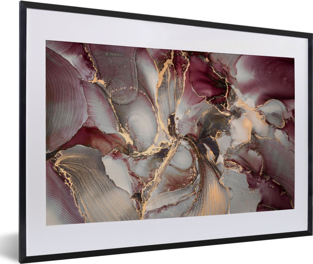 MuchoWow Gerahmtes Poster Gold - Marmor - Lila 60x40 cm - Poster mit Schwarzem Bilderrahmen Wandposter Rahmen Foto Bilder - Schlafzimmer - Plakat...