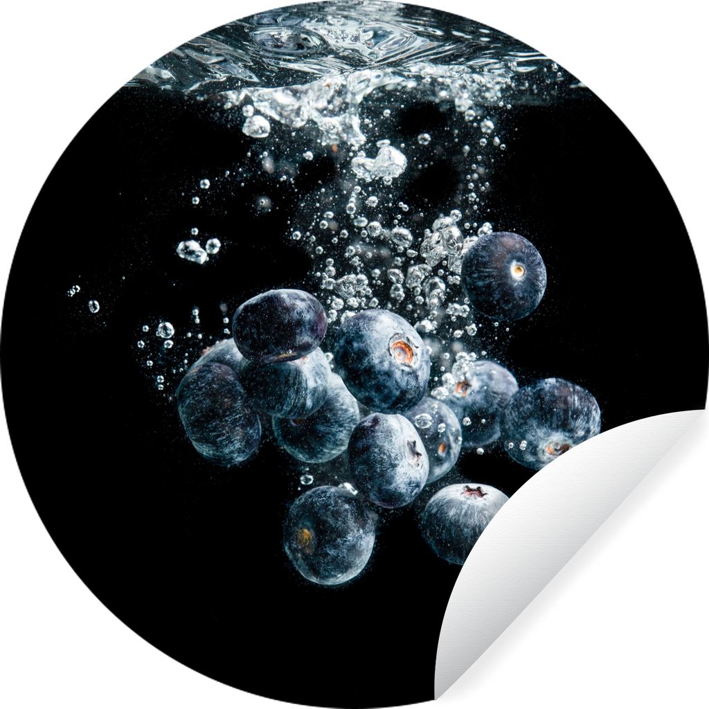 MuchoWow Runde Wandtattoo - Wandsticker Tapete Aufkleber Blaubeeren - Obst - Beeren - Stillleben - Wasser - Schwarz Ø 100 cm Selbstklebend und R...