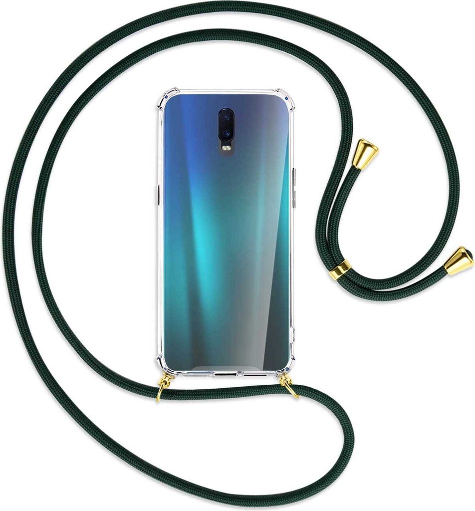 Handykette Backcover-Schutzhülle mit Band (Metall goldfarben) für Oppo R17 / RX17 - dunkelgrün