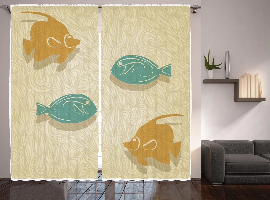 ABAKUHAUS Rideau Poisson Rustique à Ruban Froncé 280x225cm Orange