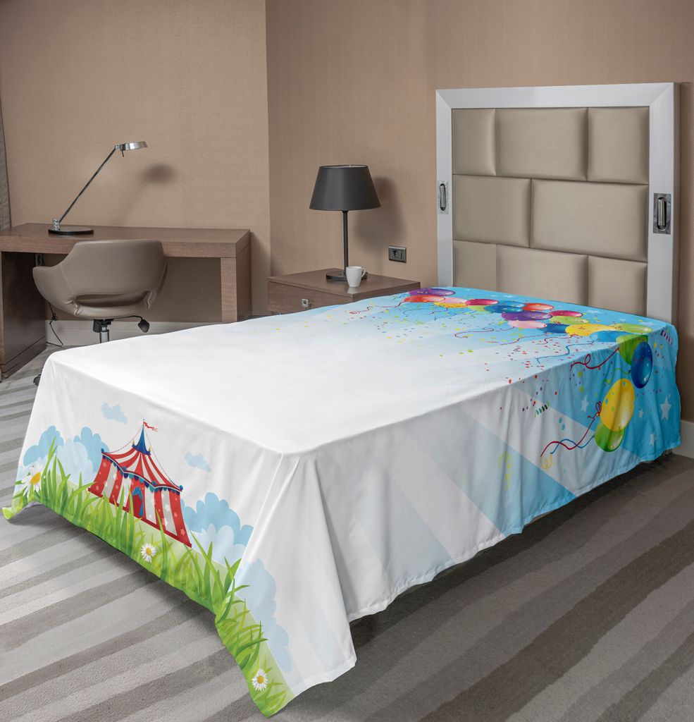 ABAKUHAUS Zirkus Bettlaken, Zirkus Unter Dem Klaren Himmel Mit Bündel Ballons Wildflowers Grassland Travelling, weiches bequemes oberes Bettlaken ...