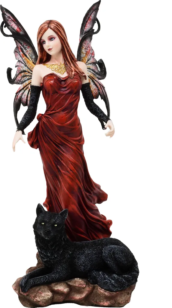 Statuette de Collection Elfe et Loup Noir - Objet Déco Fantasy 30cm