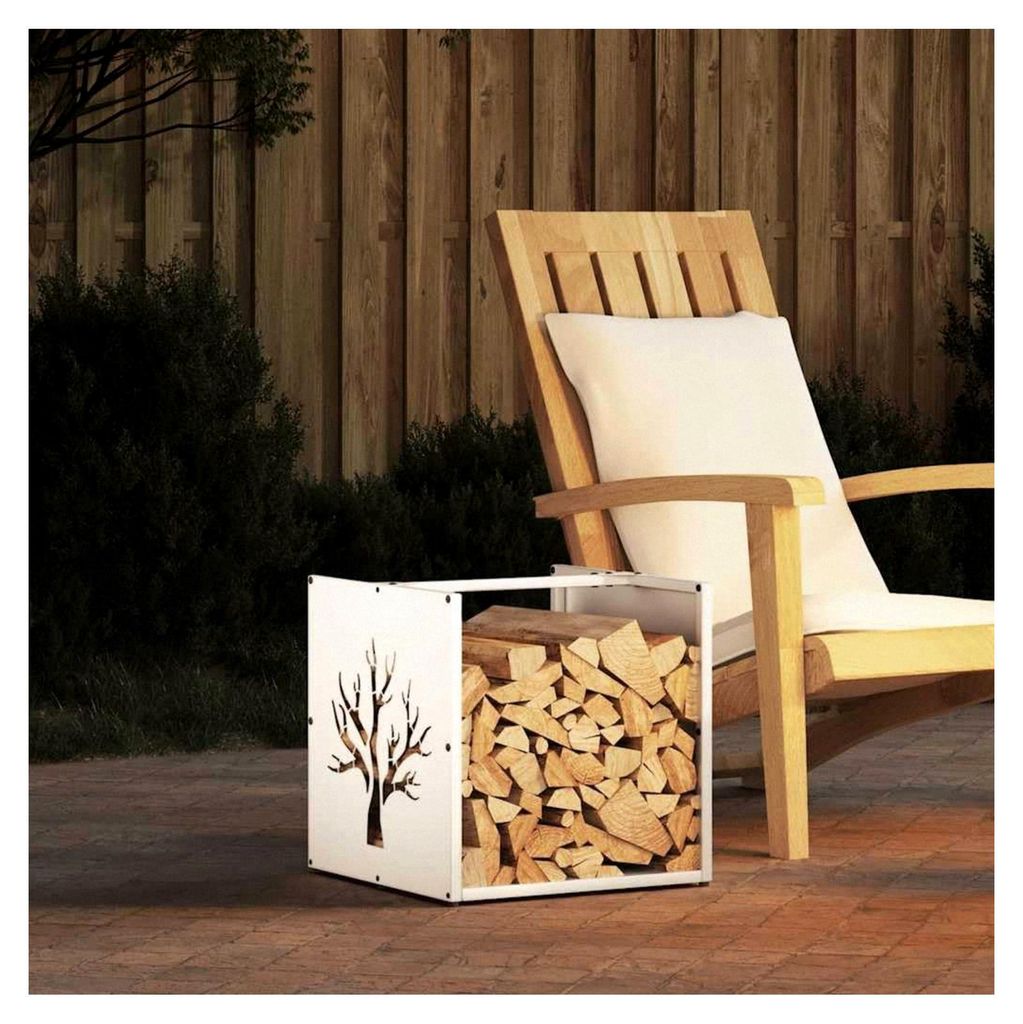 Holzständer, weiß, 40 x 40 x 40 cm, Gewächshaus, Aufbewahrungsregal für Kaminholz, Halterung für Brennholz, große Kapazität