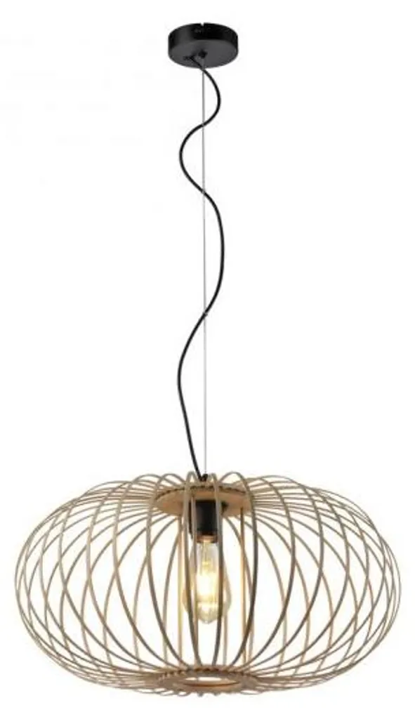 Suspension bois clair hauteur 120 cm, finition artisanale haut de gamme