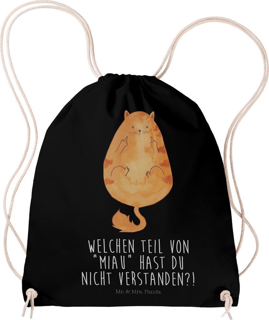 Mr. & Mrs. Panda Turnbeutel Katze Mittelfinger - Schwarz - Geschenk, Cats, Katzen, Beutel, leichtrucksack, Stoffbeutel, Cat, gym tasche, Kater, spo...