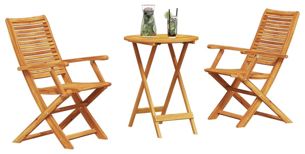 Klapp Bistro Set 3 pcs Braun Massivholz Akazie