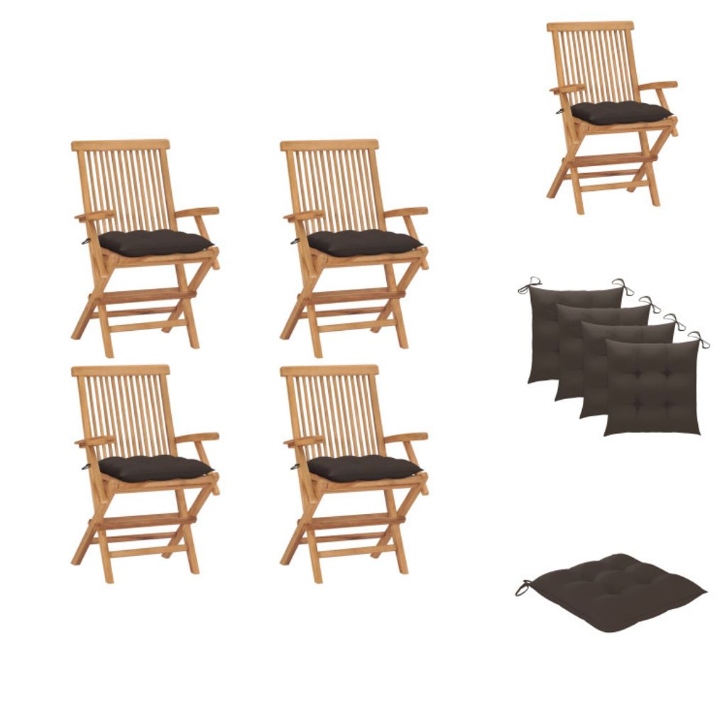 vidaXL Gartenstühle mit Taupe Kissen 4 Stk. Massivholz Teak - Gartenstühle