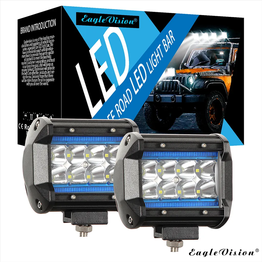 4Inch 120W 12000LM LED 6000K+8000K Light Bar Truck Lights Quad Row Off Road pre Jeep ATV UTV SUV Lodné Ice Blue + biele svetlo