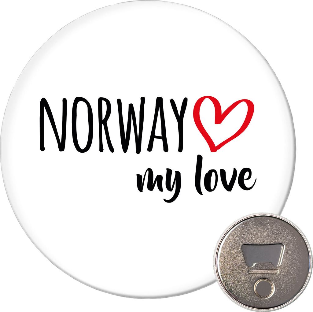 Huuraa Magnet Norway my love 59mm Kühlschrankmagnet rund Flaschenöffner Geschenkidee