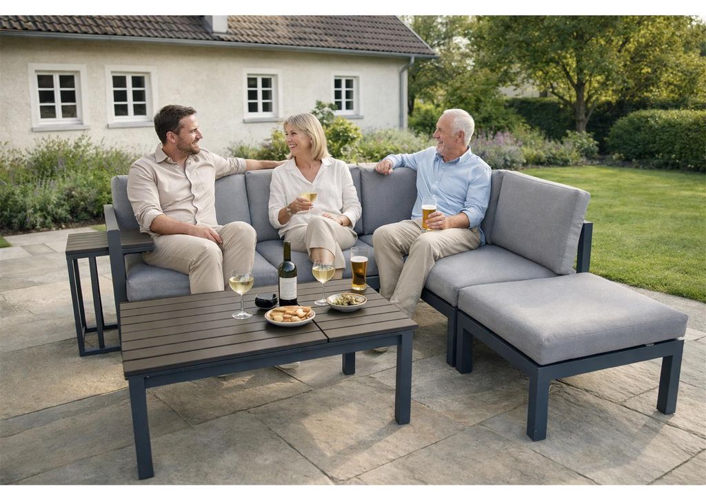 Green Spirit Lounge-Set Porto Aluminium 5 Personen mit Hocker und Tisch
