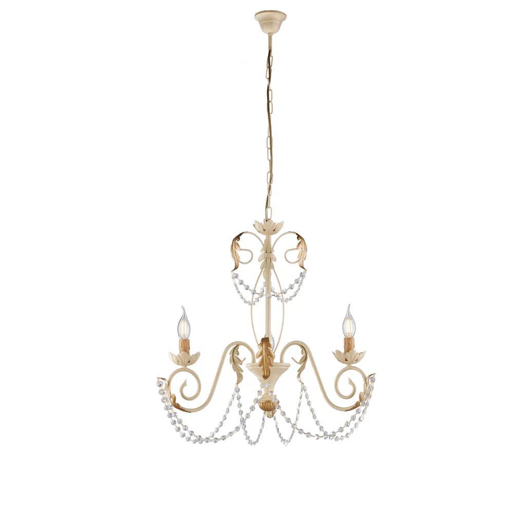 Lustre de salon rétro ivoire et cristal pour ambiance élégante d.47cm