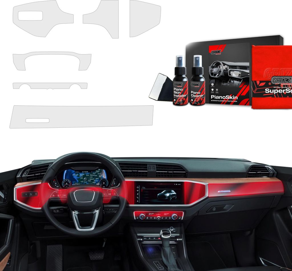 6in1 Schutzfolien Grizz Protector für Mittelkonsole & Armaturenbrett - Audi Q3 (2018-2025) Matt