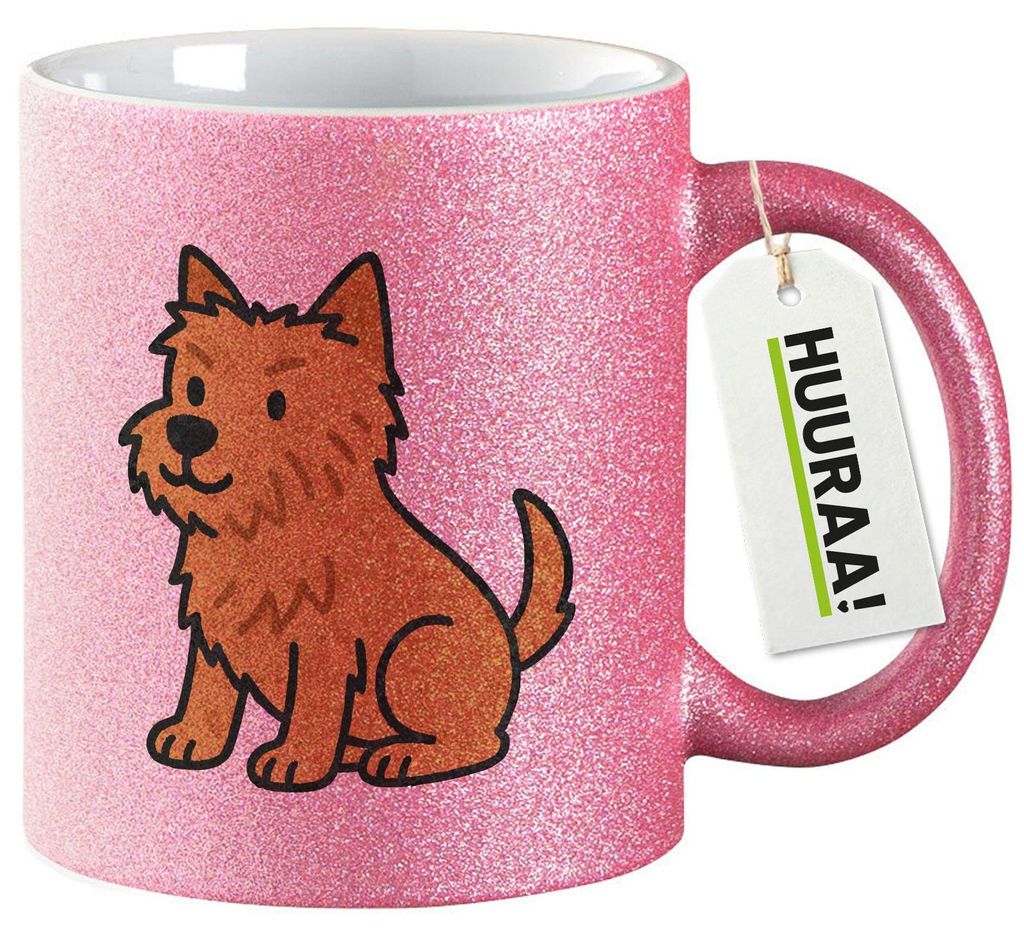 Huuraa Glitzertasse Norwich Terrier Comic Nori 330ml Pink Keramik Kaffeebecher Geschenkidee