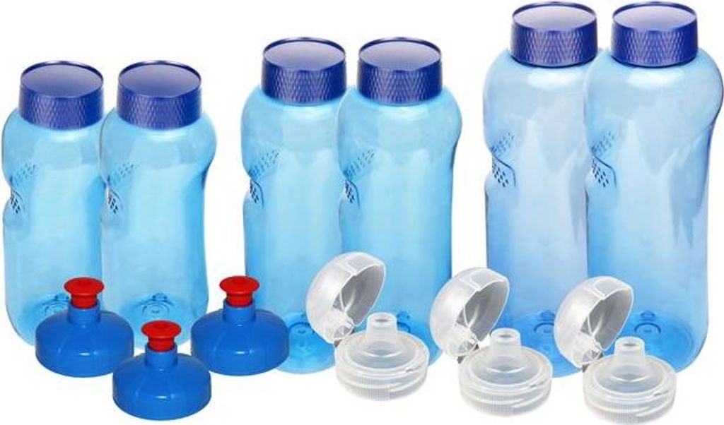 Kavodrink Tritan Trinkflaschen Premium Set 2x 1,0 + 2x 0,75 + 2x 0,5 L inkl. 3x Push-Pull & 3x Flip-Top Verschluss