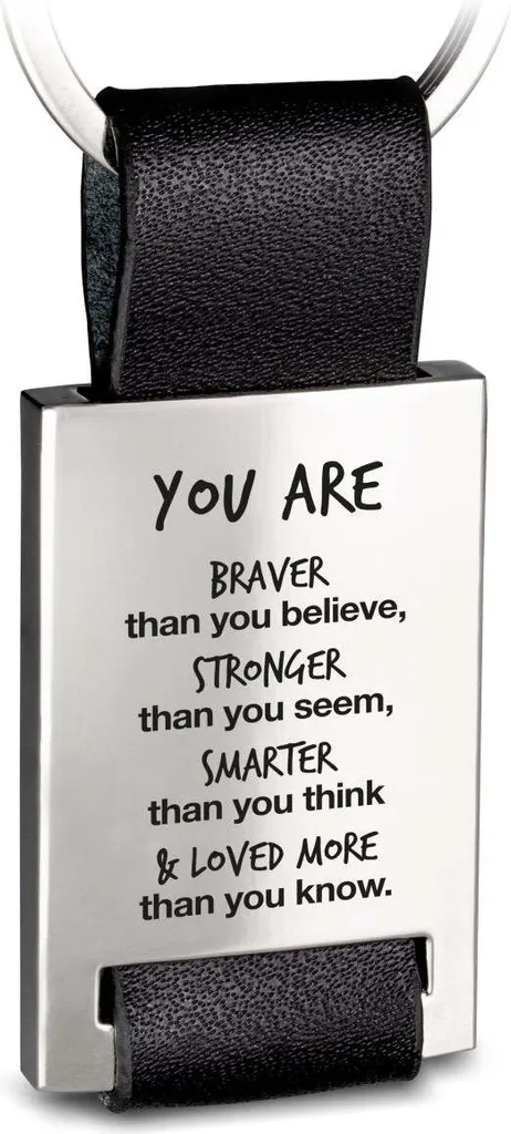 Porte-clés en cuir gravé You Are Braver Stronger - Cadeau Motivation