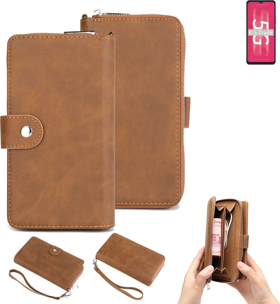 K-S-Trade Handyhülle Schutzhülle kompatibel mit ZTE Blade 20 5G & Portemonnee Tasche Handytasche Case Etui Geldbörse Wallet braun (1x)