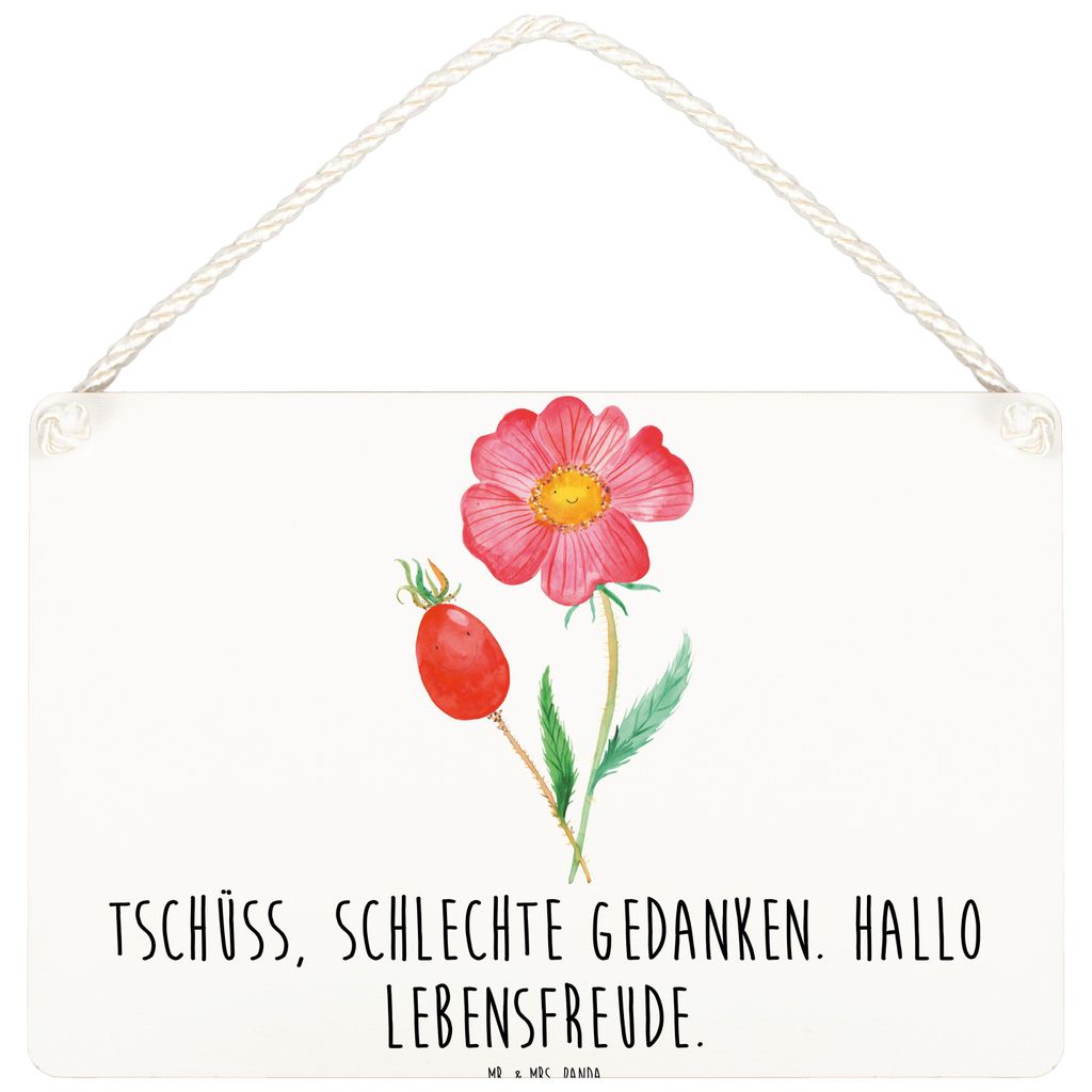 Mr. & Mrs. Panda Schild Blume Hagebutte DIN A5 - Weiß - Geschenk, Deko Wandbild, Schlechte Gedanken, Garten, wandtafel, Lebensfreude, holzbild, T...