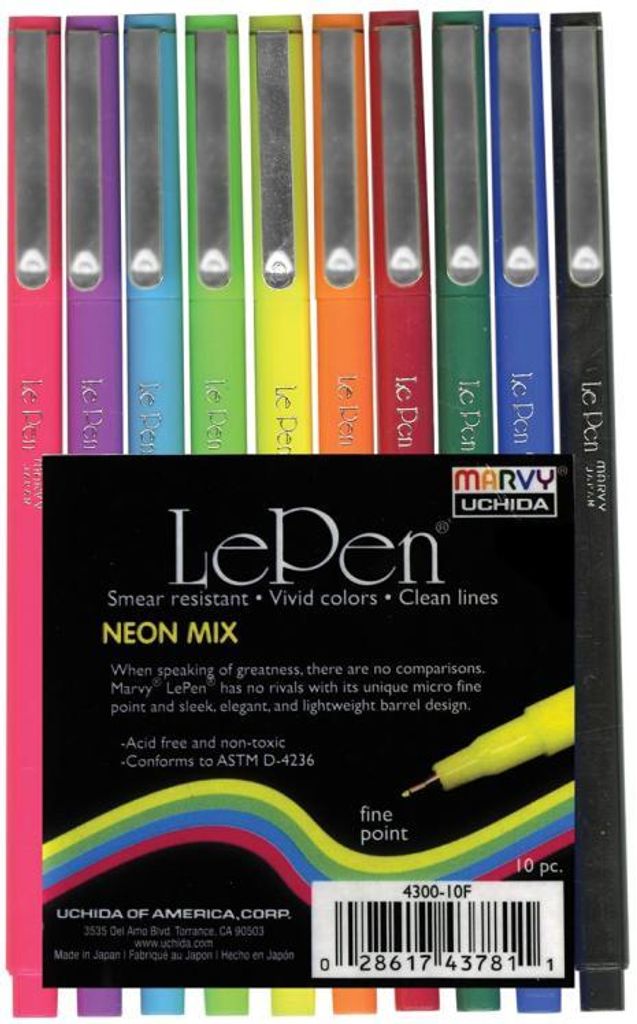 Marvy Uchida fineliner set colori neon 0,3 mm 10 pezzi caso Immagine del prodotto 