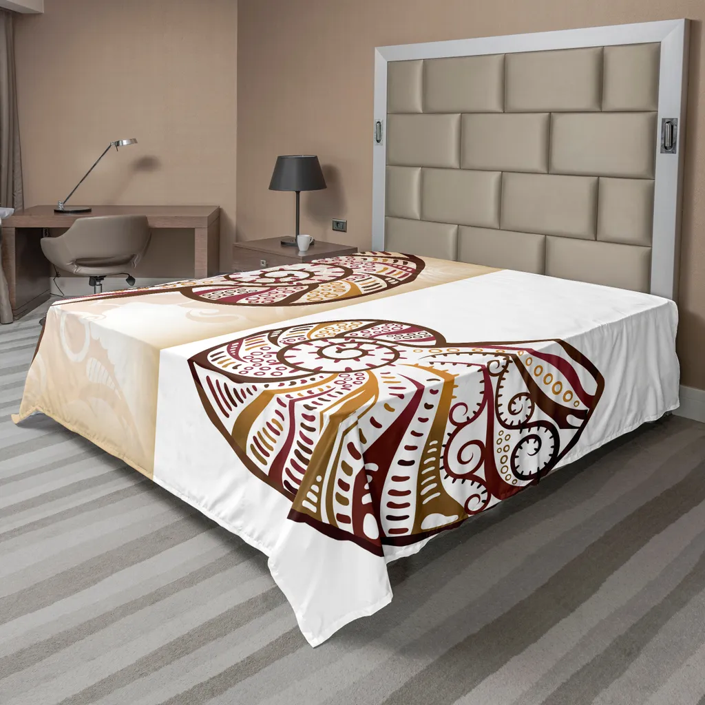 Drap plat ABAKUHAUS 260x228 cm avec motif Coquillages Bohème, Crème