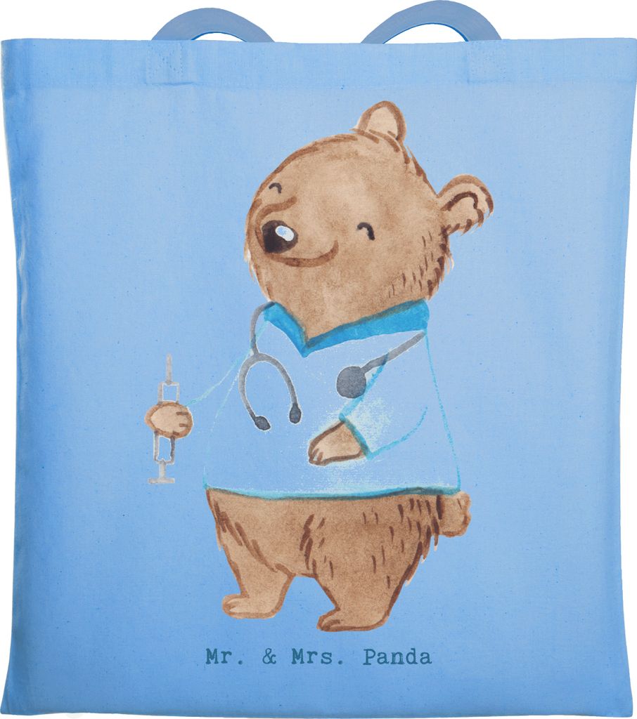 Mr. & Mrs. Panda Shopping Tasche Anästhesist Herz - Sky Blue - Geschenk, Einkaufstasche, Laptoptasche, Krankenhaus, nach Der OP, Anästhesie, Tote...