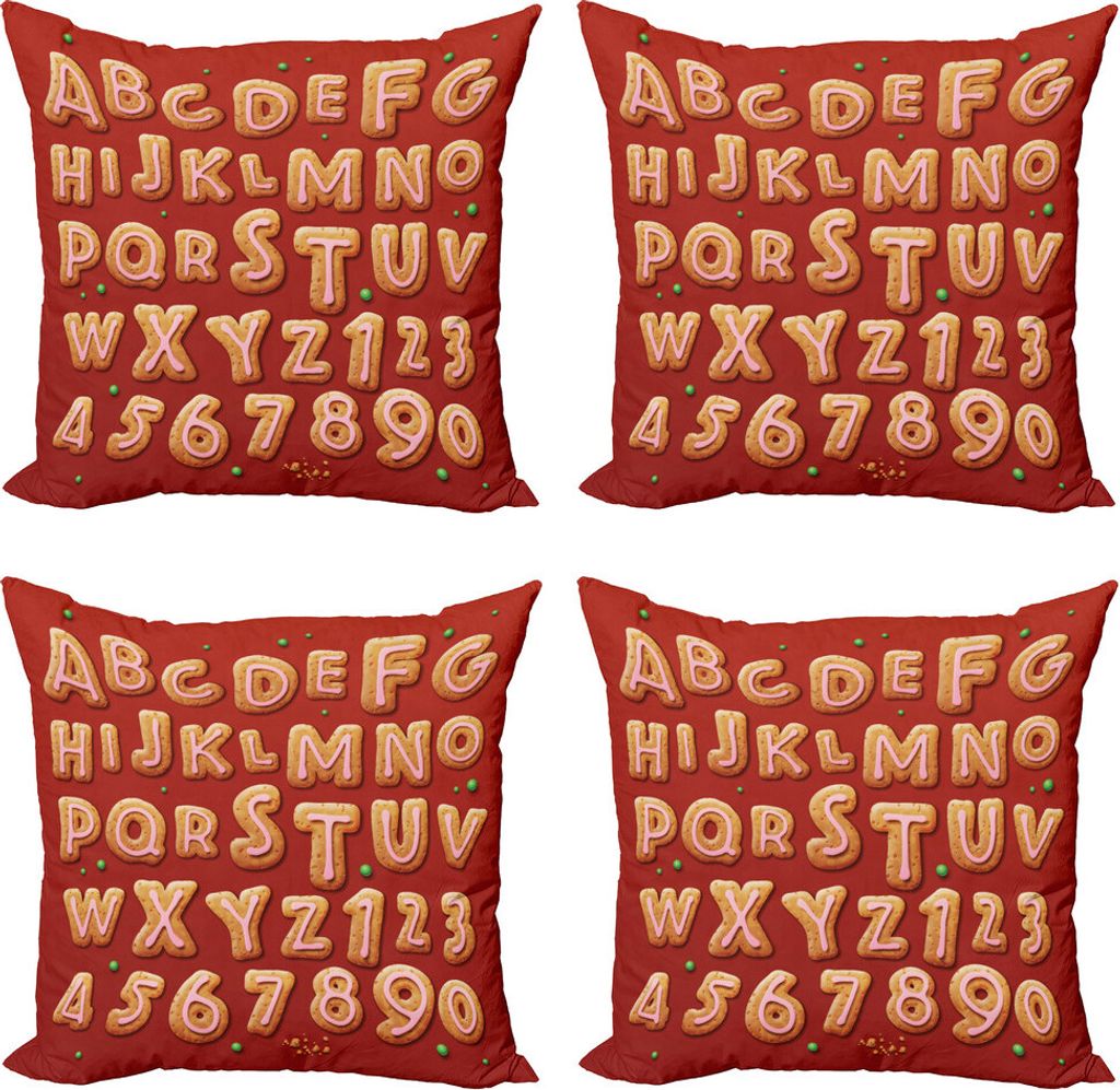 ABAKUHAUS Plätzchen Kissenbezug Set (4 Stück), Neujahr Themed ABC und Punkte, Moderner Doppelseitiger Digitaldruck, 60 cm x 60 cm, Mehrfarbig