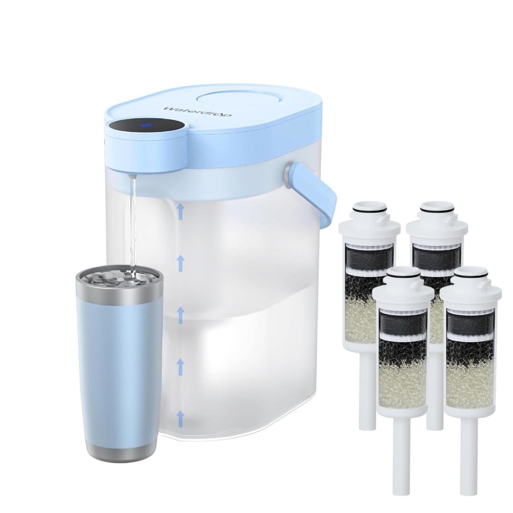 Waterdrop FreshTaste Elektrischer Wasserfilter Kanne mit 4 Filter, 4L Wasserfilter Spender für Kühlschrank, Blau (Ersatzfilter: WD-EWFS)