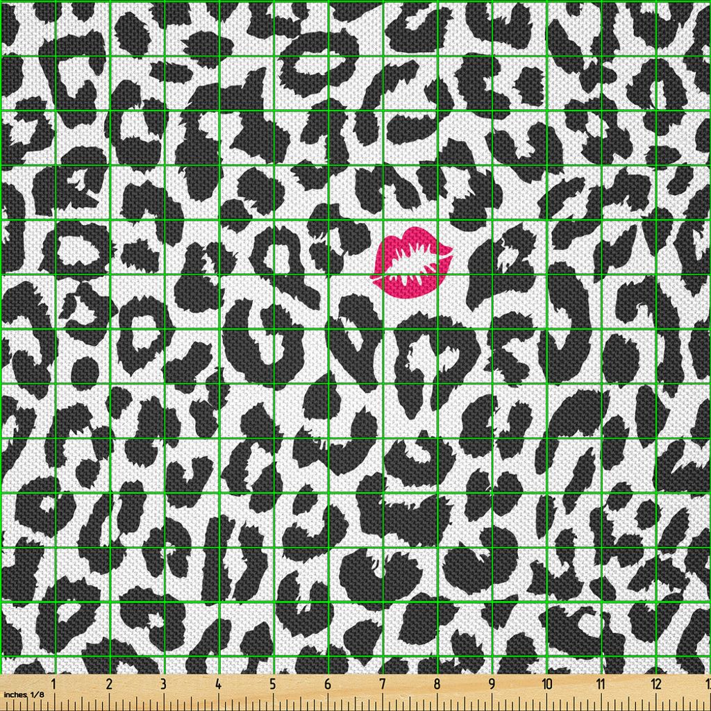 ABAKUHAUS Safari Satin Stoff als Meterware, Leopard Gepard Tierdruck Kuss Form Lippenstift Markierung punktiert Grafik, 2 M (148 x 200 cm), Charcoa...