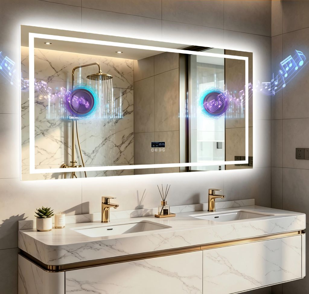 Zrcadlo do koupelny WISFOR s LED osvětlením a Bluetooth, Obrázek produktu 
