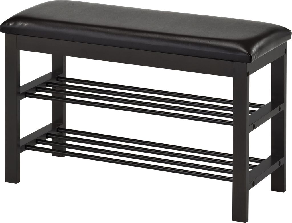 Casa Dolce MERLITA Polsterbank, 81x31x49 cm, Schwarz, 2 Schuhablagen, PVC-Polsterung, massivem Kiefernholz, 90 kg belastbar