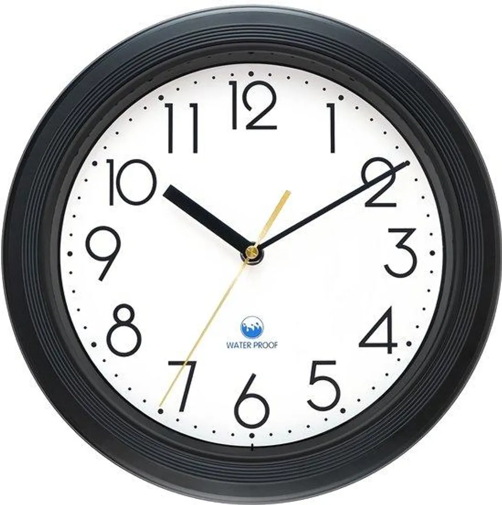 Horloge murale pour garage et salle de bain étanche noire ronde 28 cm