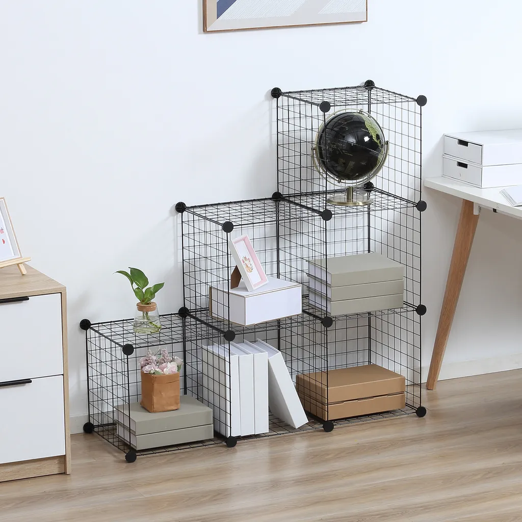 Solution de rangement : étagère à cubes DIY métal noir modulable 6 cases - 2