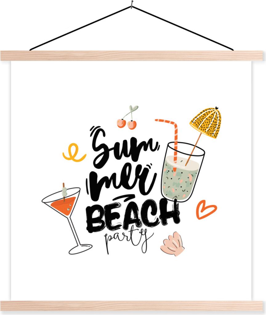 MuchoWow Textilposter Cocktail - Regenschirm - Sommer 120x120 cm mit holzfarbenen Rahmen - Textil-Poster