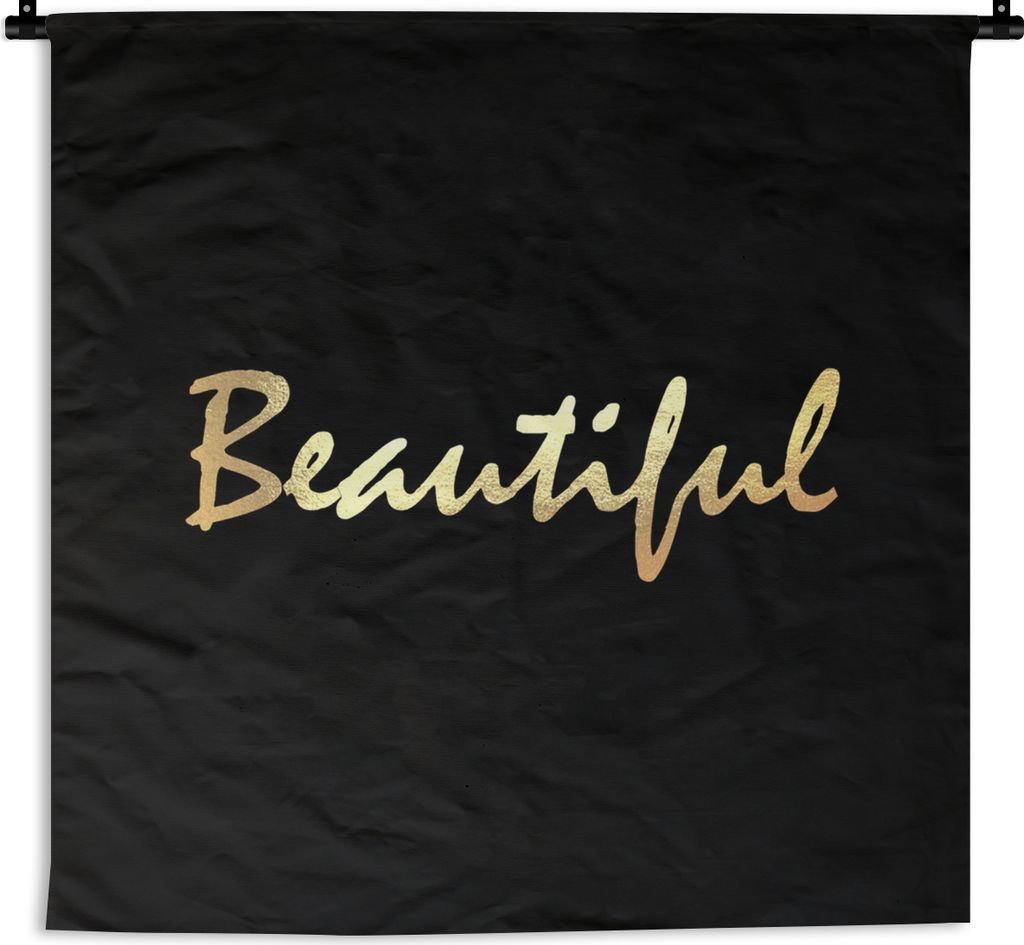 MuchoWow Wandteppich Wandbehang Zitat - Schönheit - Schwarz - Gold 150x150 cm Tapisserie Dekoration Wandtuch - Wohnaccessoires - Modernes