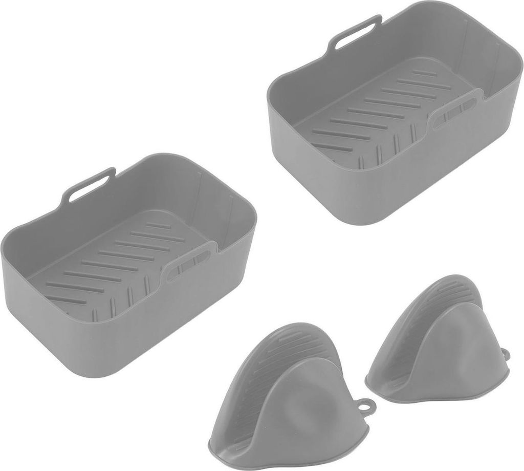 2 -set -Rechteck -Fryer -Silikon -Pot -Liner Korb fr Ninja DZ201 Foodi 8qt Grau