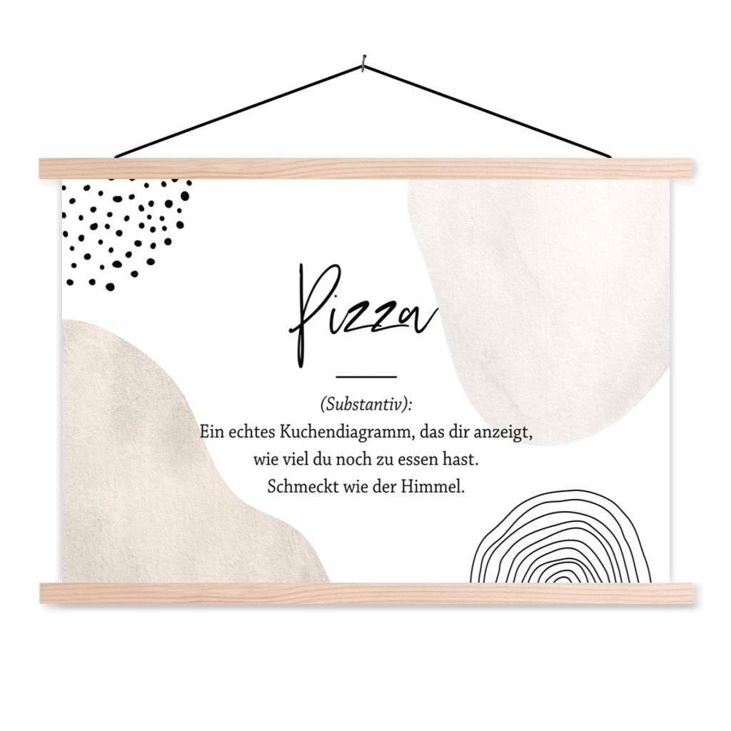 MuchoWow Textilposter Sprichwörter - Pizza - Wörterbuch - Zitate - Pizza definition 120x80 cm mit holzfarbenen Rahmen - Aufhängeset