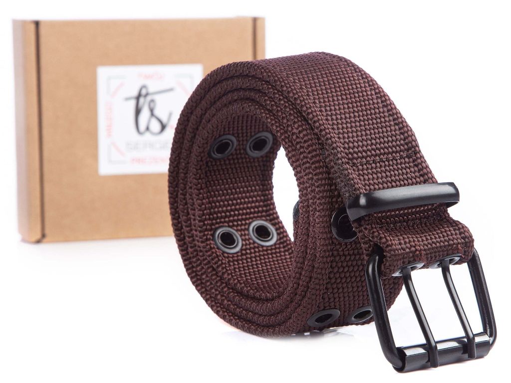 Sergej Arnold - Herren Nylon Hosen Gürtel mit Metallschnalle Herrengürtel Doppelloch Robuster Arbeitshosengürtel für Jeans Braun