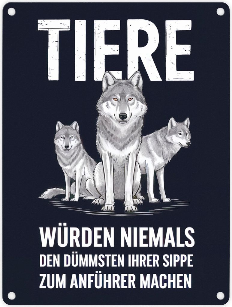 Drei Wölfe - Tiere wählen klug Metallschild in 15x20 cm