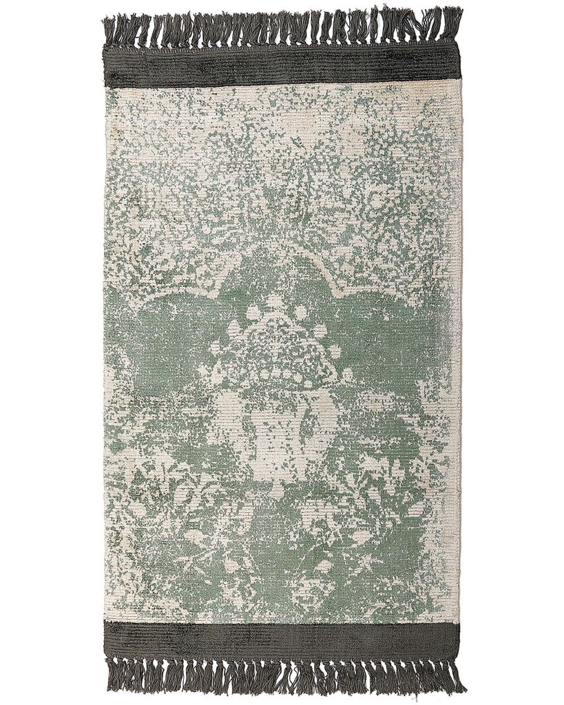 BELIANI Teppich Grün u. Beige Viskose 80 x 150 cm Rechteckig Kurzflor Läufer mit Fransen Orientalisches Muster Rechteckig Wohnzimmer Schlafzimmer...